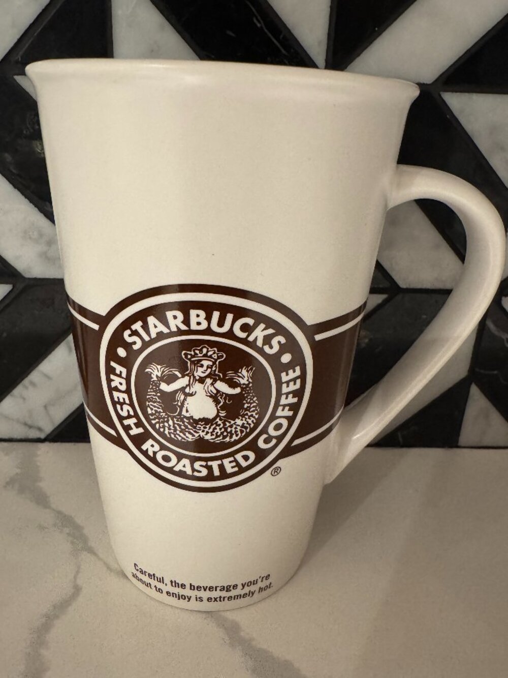 Starbucks 2008 Coffee Mug Cup White Brown Whimsical Vintage